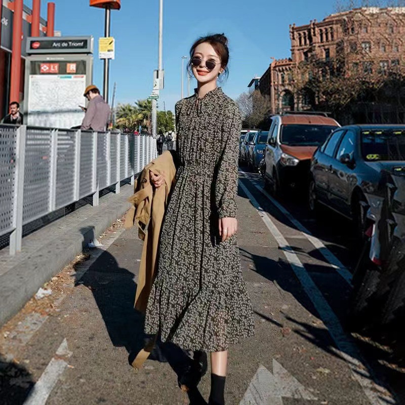 size vintage dress long sleeve dress korean dress long black dress trendy floral fomal dress plus dr