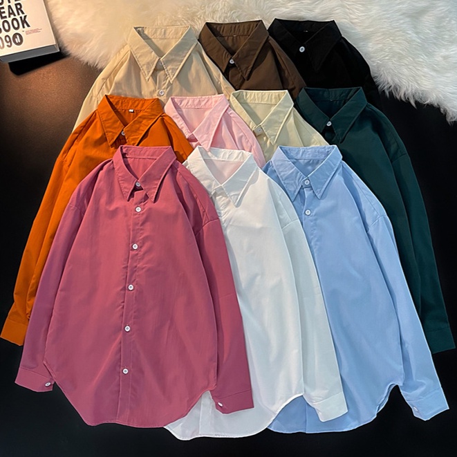 Korean Style Plus Size Oversized Long Sleeve Loose Blouse plain Women Blouse Men Kemeja Perempuan Le