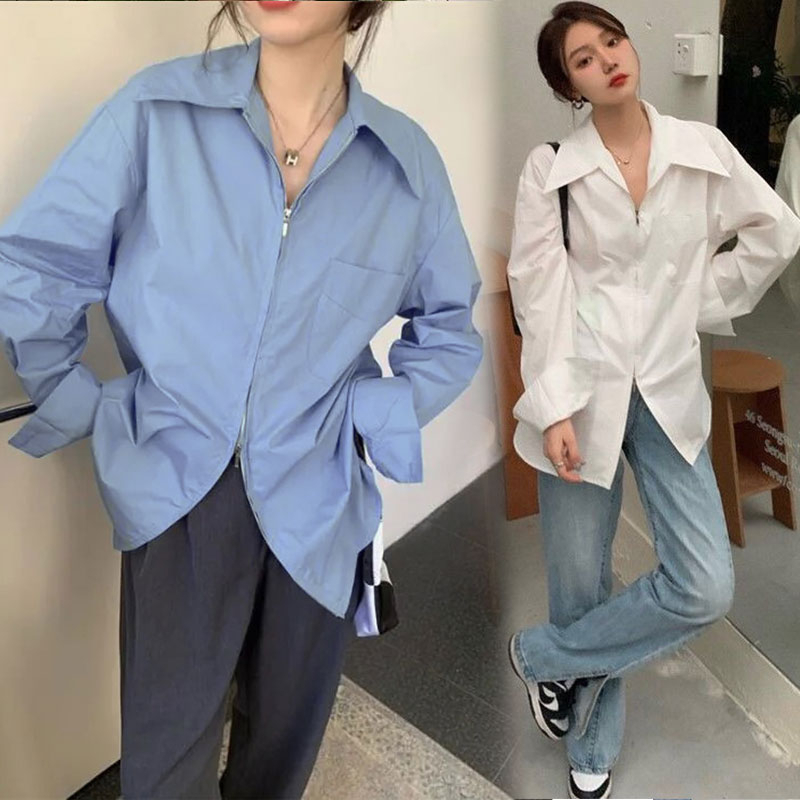 korean casual shirt women long sleeve plus size  loose blouse plain women clothes summer fashion baj