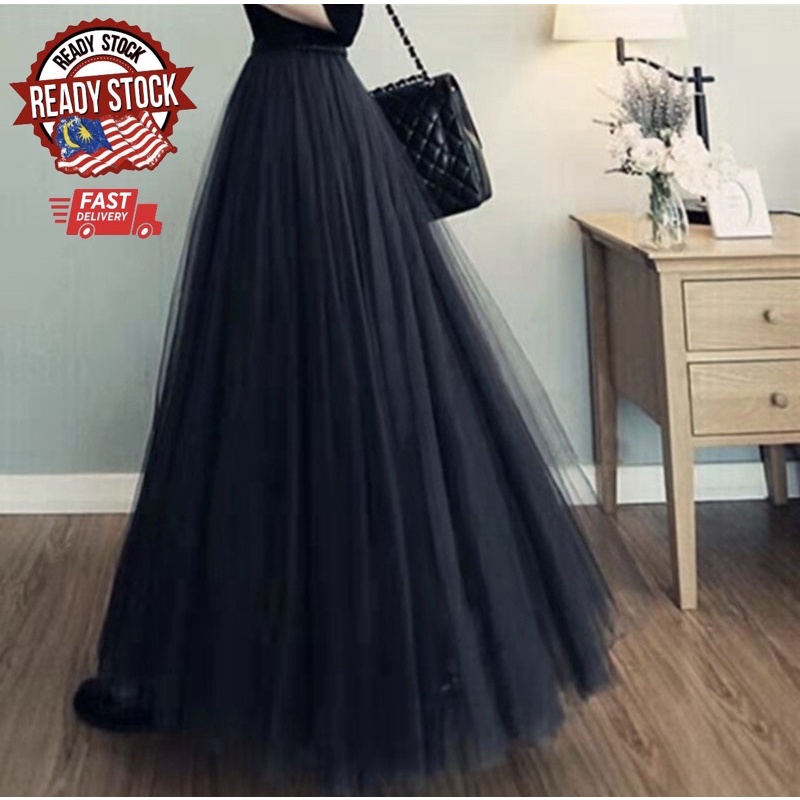 Korean Fashion Women Long Skirts Tulle skirts High waist skirt Long dress Puffy Skirt Malay 