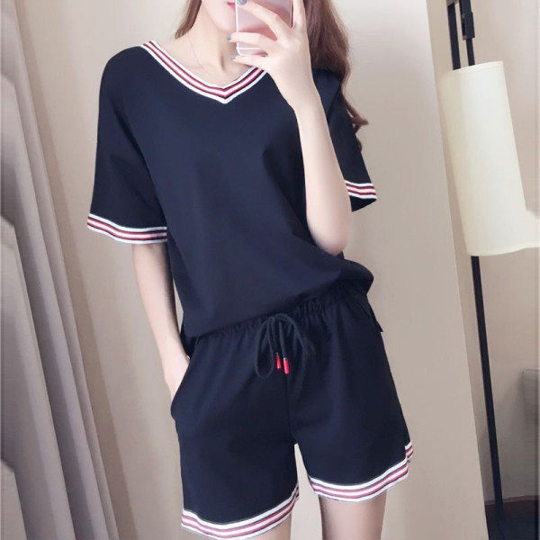 M-4XL Large Size Korean Loose Casual Sportswear Suit Fashion Women's Summer Short Sleeve Shorts Two-