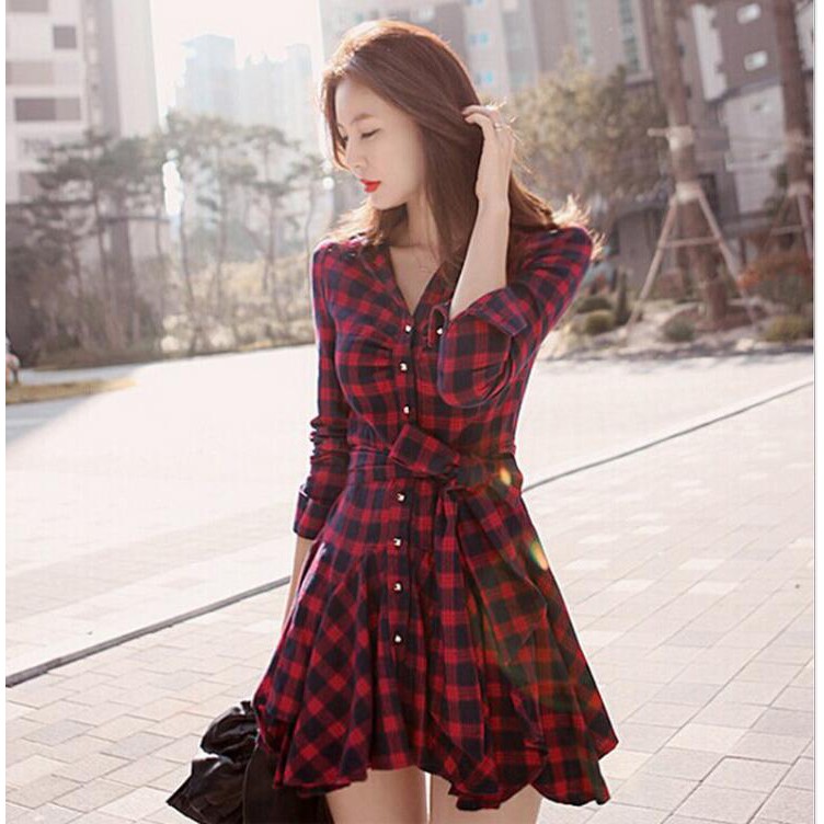 Women Ladies Long Sleeved Plaid Slim Shirt Blouse Tops Fashion Casual Lapel