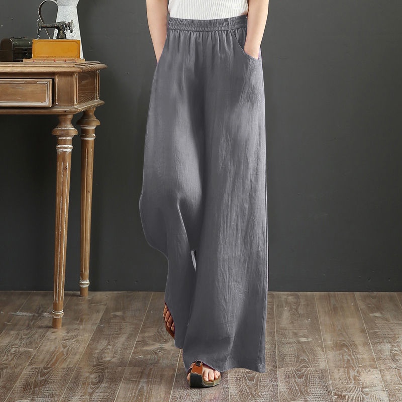 Seluar Linen Perempuan Palazzo Pants Linen Cotton Women Ladies Long Loose High Waist Wide Leg Pants 