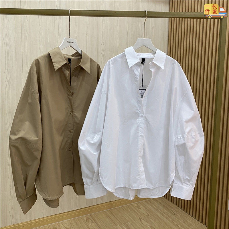 Korean Trendy White Shirt Long Top Poplin Shirt Women LadiesLong Sleeve Loose Casual Cotton Blouse K