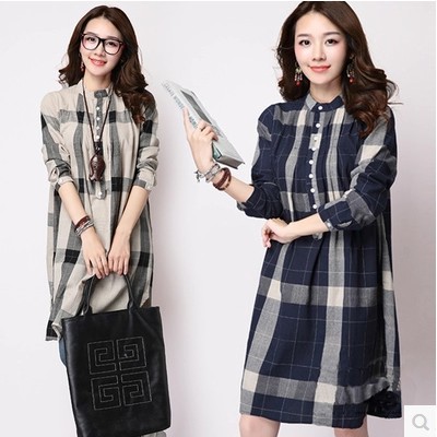 Women Ladies Long Sleeved Plaid Loose Shirt Blouse Tops Fashion Casual Lapel