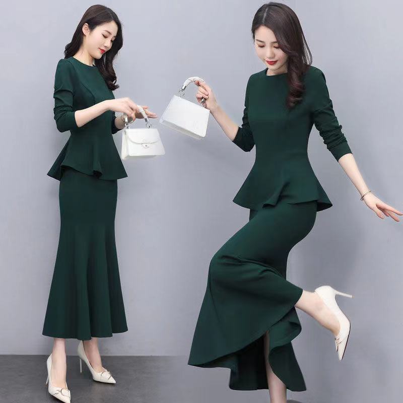 Office Ladies women suit Two-Piece Set 2022 New Korea Fashion set wear Long Sleeve Blouse + Bodycon 
