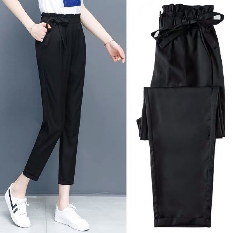 woman long pants cotton 2023 Summer Nine pants New seluar slack perempuan Solid Color Casual Elastic