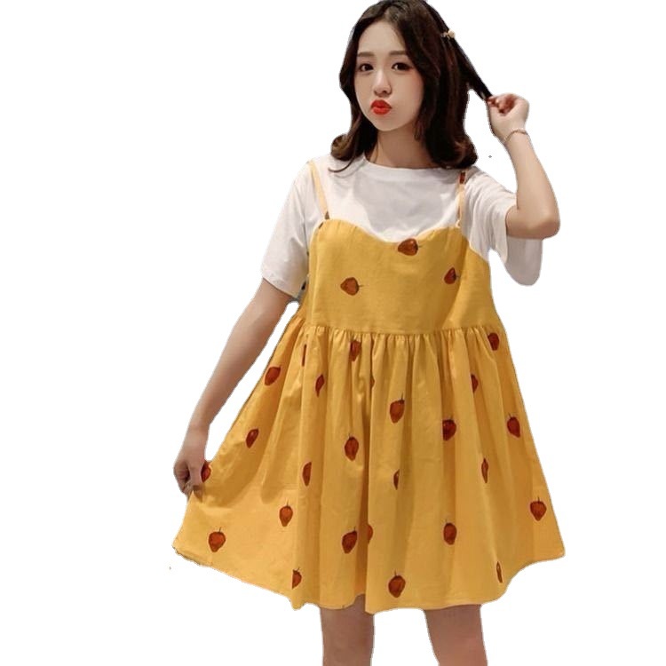Plus Size Dress Ladies Women Fashion Pacthwork Fake Two Piece Dresses Korean Style Women Summer Loos