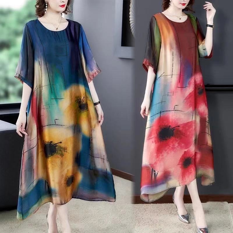 Mother's Dress Elegant Dinner Dress Plus Size Short Sleeve Mother Long Midi Dress Women's Casual Loo