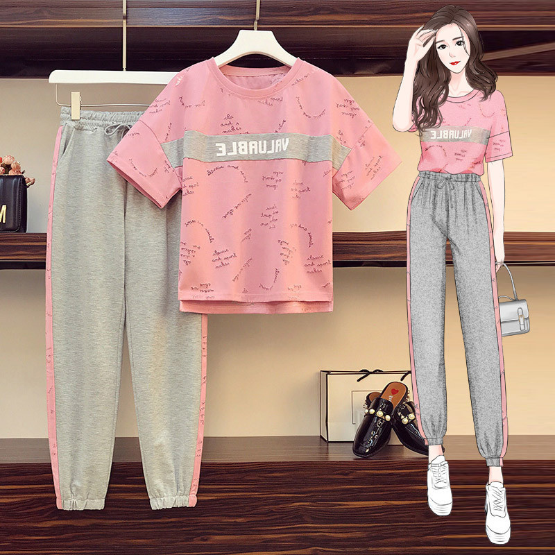 2 Pcs/Set Korean Ladies Casual Fashion Sportswear Women Student Set Wear Loose Sweatshirt + Sweatpan
