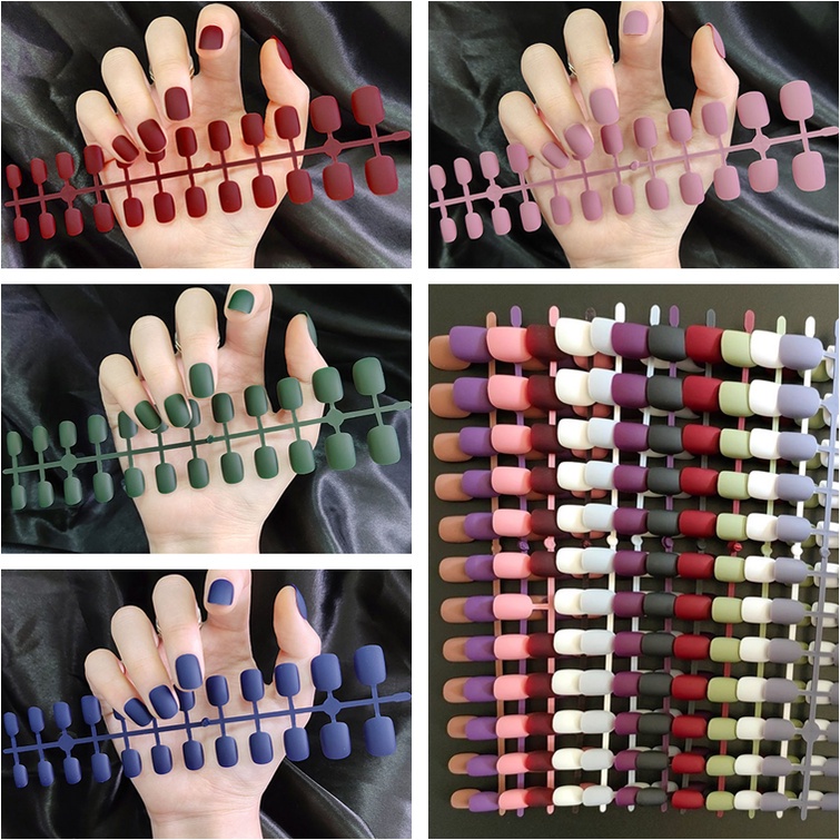 【Ready Stock】Simple Solid Color Fake Nail 24 Pieces of Nail Pieces Fake Nail Art Finished Beauty Car