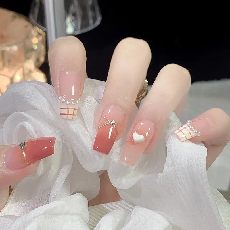 Z437 Fake Nails Set with Jelly Stickers French Long Short Nails Waterproof Durable Sticker