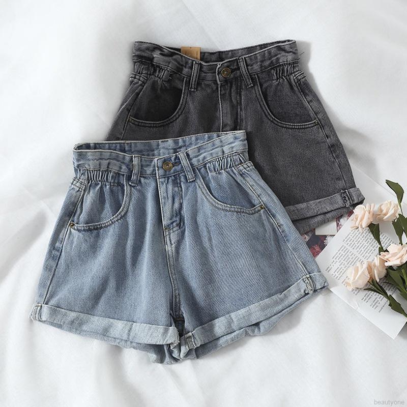 Women High Waist Jeans Crimping Loose Fashion Casual Denim Shorts
