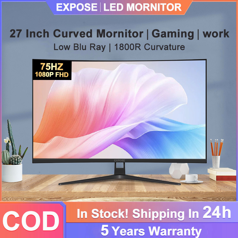 EXPOSE 27 Inch Curved Gaming Monitor 165HZ LED PC Monitor Frameless Murah 1080P HDMI Wide Screen Dis