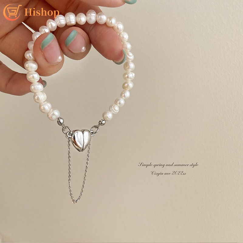Vintage Fashion Pearl Bracelet Magnetic Heart Bangle Women Jewelry Accessories
