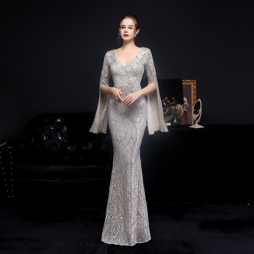 【In Stock】Evening dress women banquet Sequin fishtail prom party dress long gown formal birthday dre