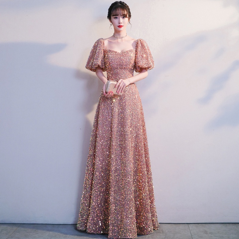 Sequined Elegant annual meeting Long casual dress dinner party evening dress female host maxi banque