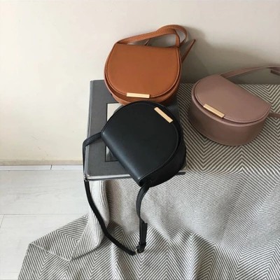 Korean Style Retro Elegant Simple Half Round Women Sling Bag