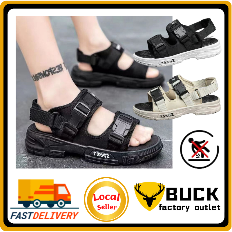 EADY STOCK NEWMen's thick sandals beach shoes double -layer soles breathable style（Size39-45）Blcak/W