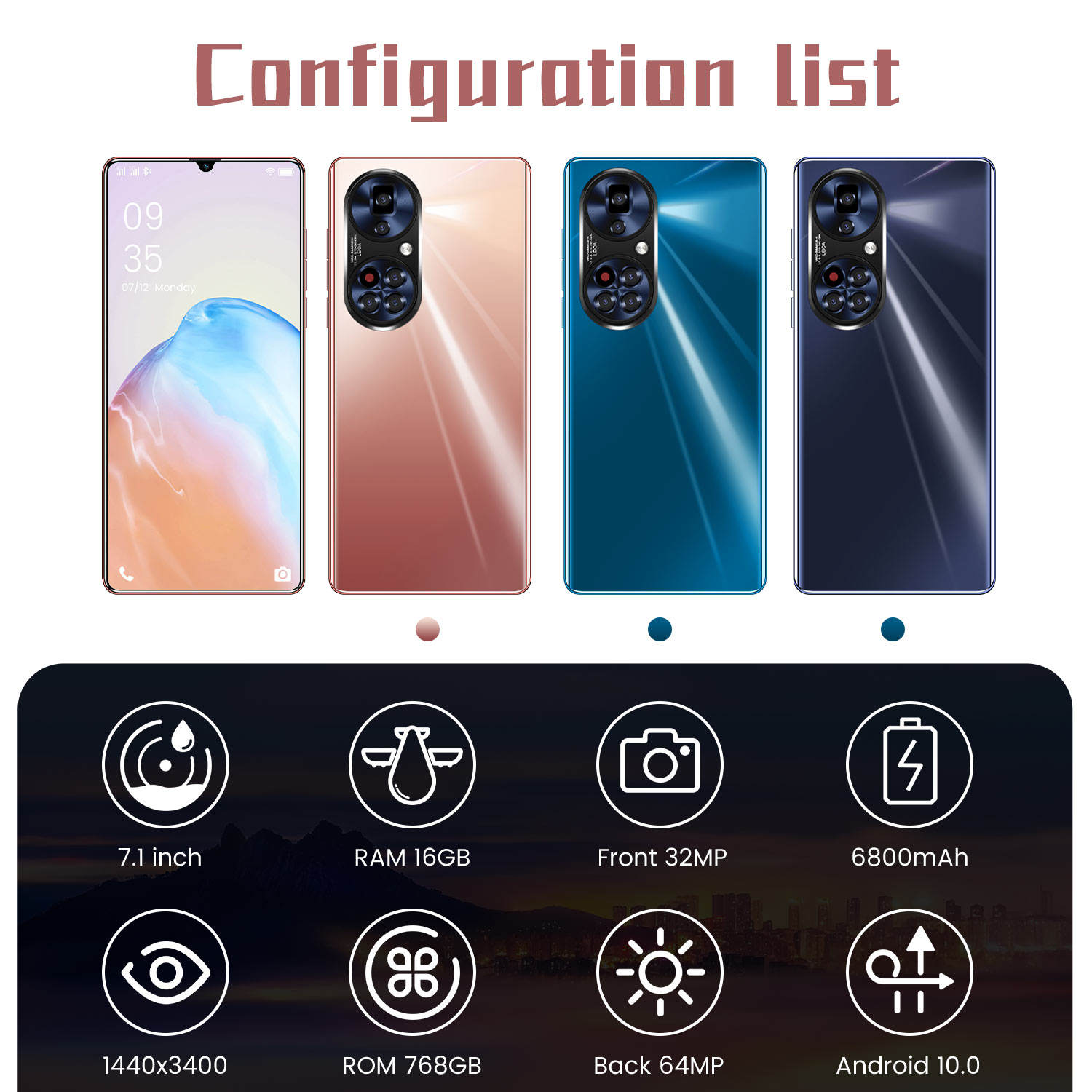 7.1inch huawei P50 Pro Smartphone 4G 5G Unlock Android Mobile 16GB 768GB Original Huwai Cellphone Ce