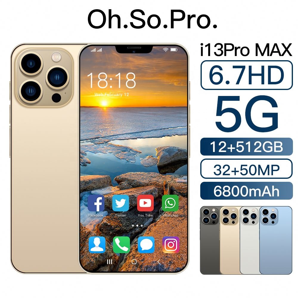 Original Phone i 13 Pro Max 6.7 inch Android Smartphones 12GB+512GB 10 Core 5G LET Cellphones With 3
