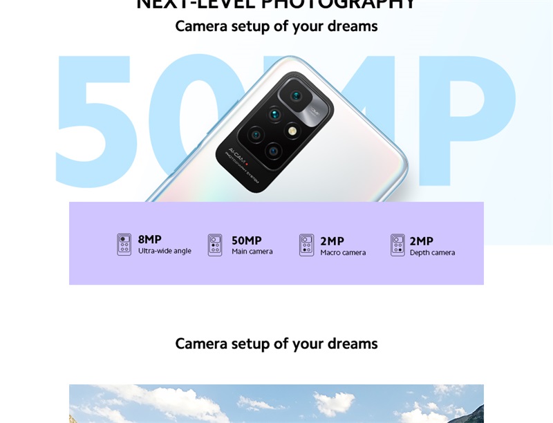 2022 Global Version Xiaomi Redmi 10 4GB RAM 64GB ROM 50MP AI Quad Camera 5000mAh Large Battery Redmi