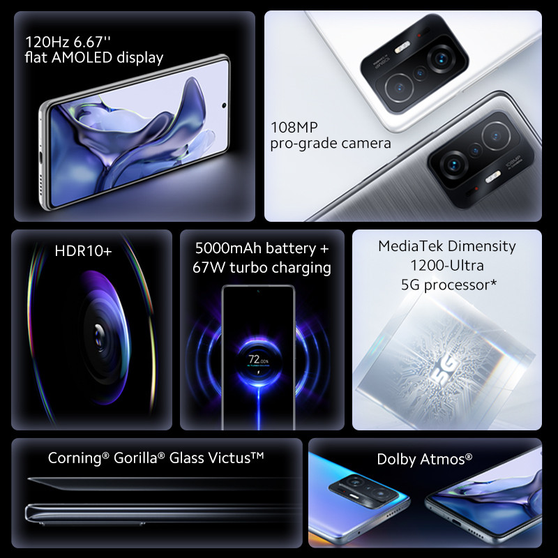 Global Version Xiaomi 11T Cellphone 128GB/256GB 888 Octa Core 120W HyperCharge 108MP Xiomi Smartphon