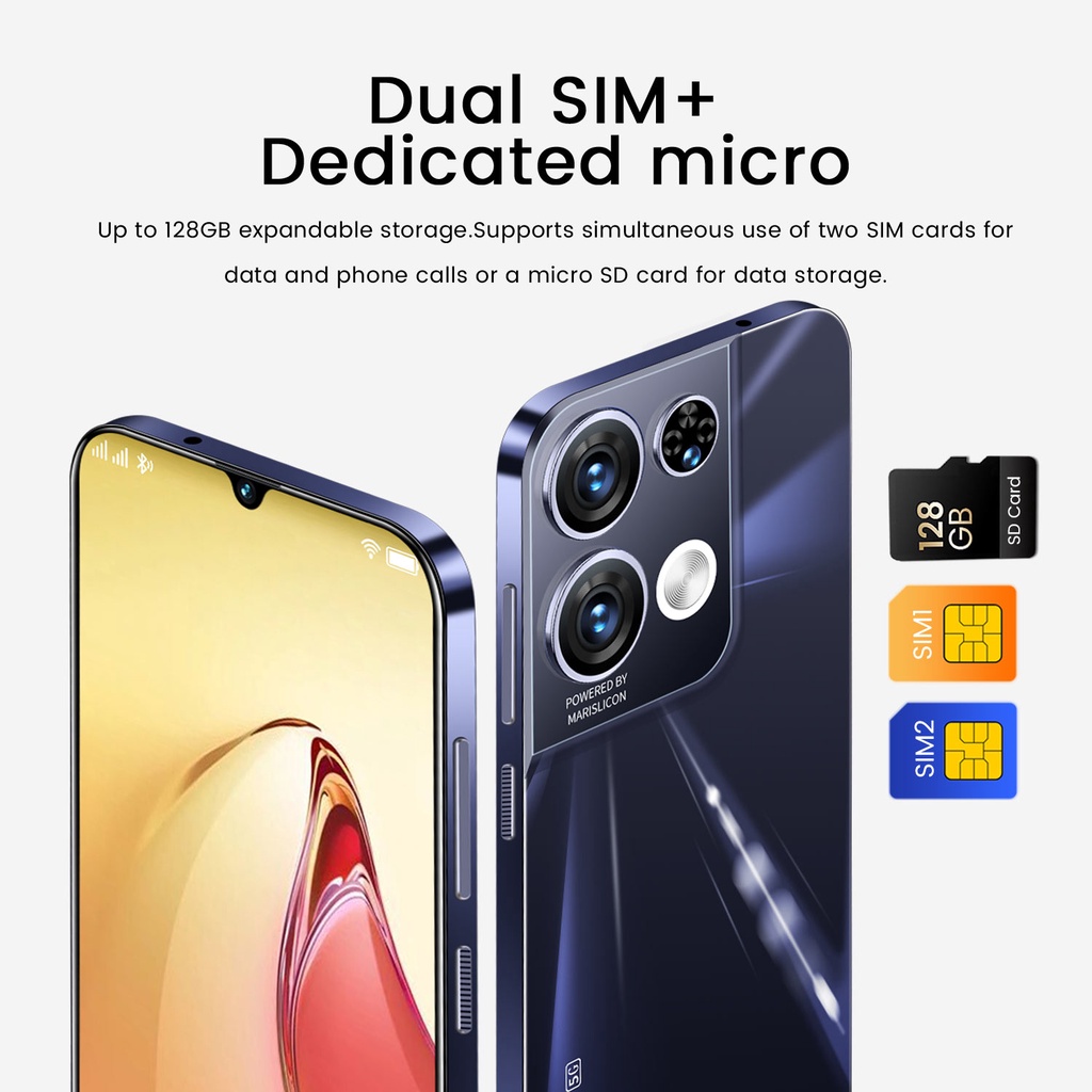 Rino8Pro 5G Smartphone 7.5inch HD Full Screen 12GB+512GB Memory Camera 24MP+58MP telefon murah Facto