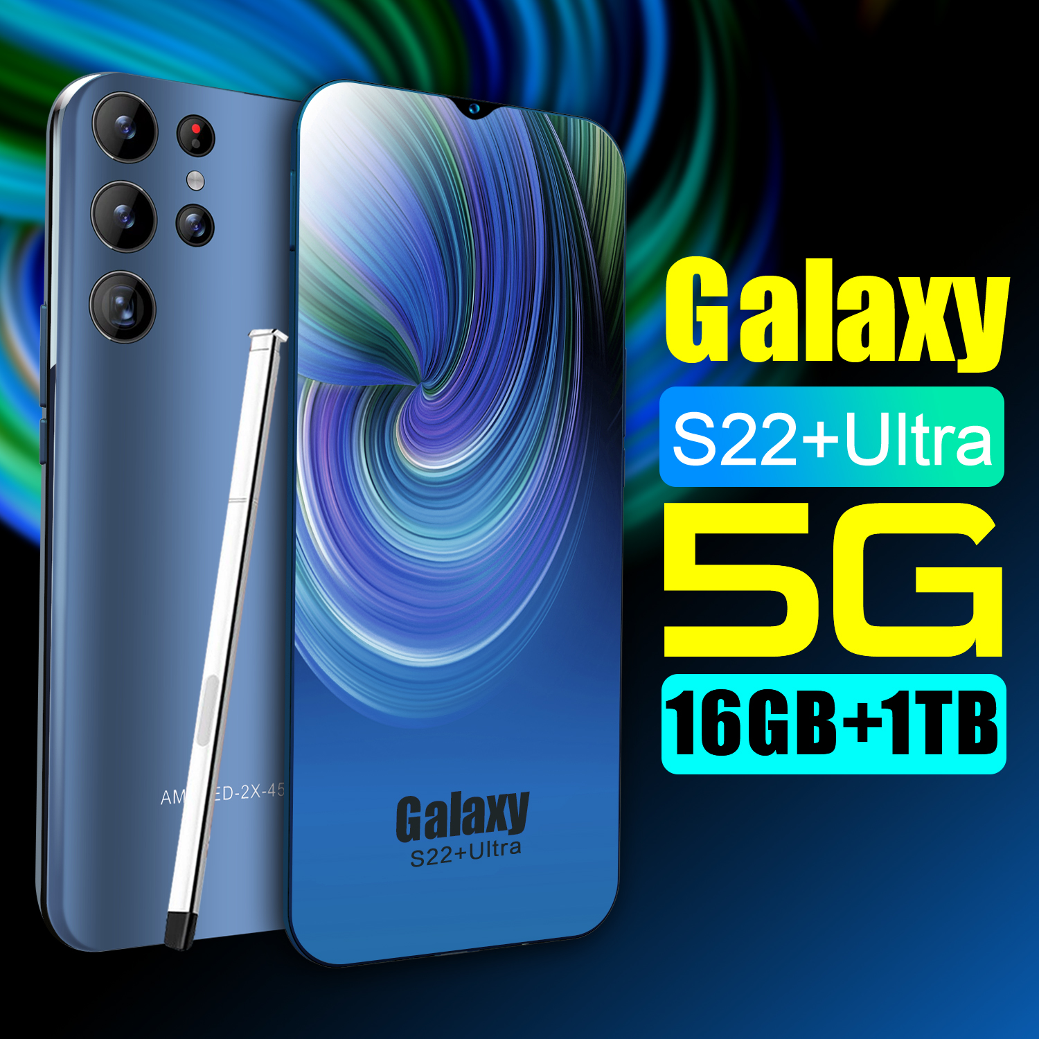 New S22 smart phone 7.3 HD Inch Full Screen 16GB+1TB Dual SIM Smartphone 6800mAh Android Mobile Phon