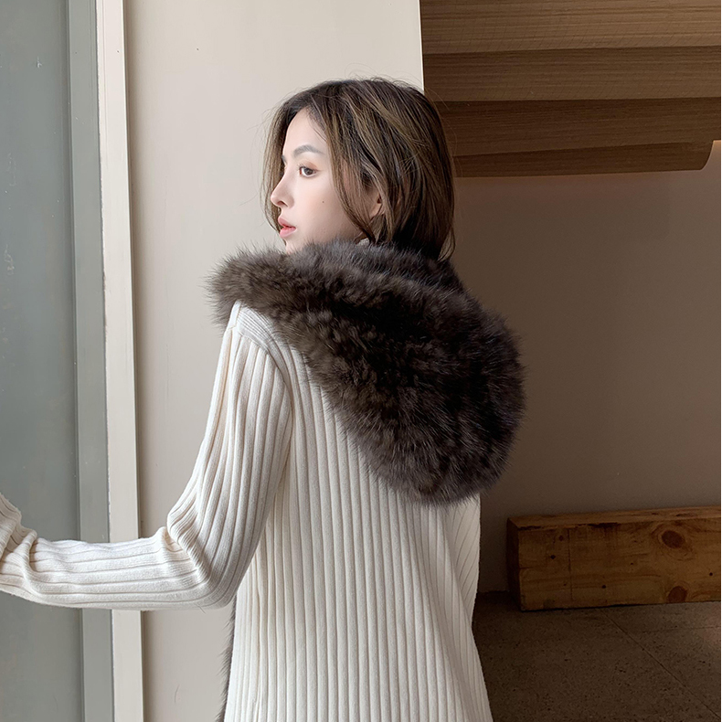 Women winter 100% Genuine Sable Fur Hooded Scarf Warm Mink Fur Hat Caps