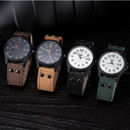 New Leather Strap Hand Men Wrist Student Sports Wa