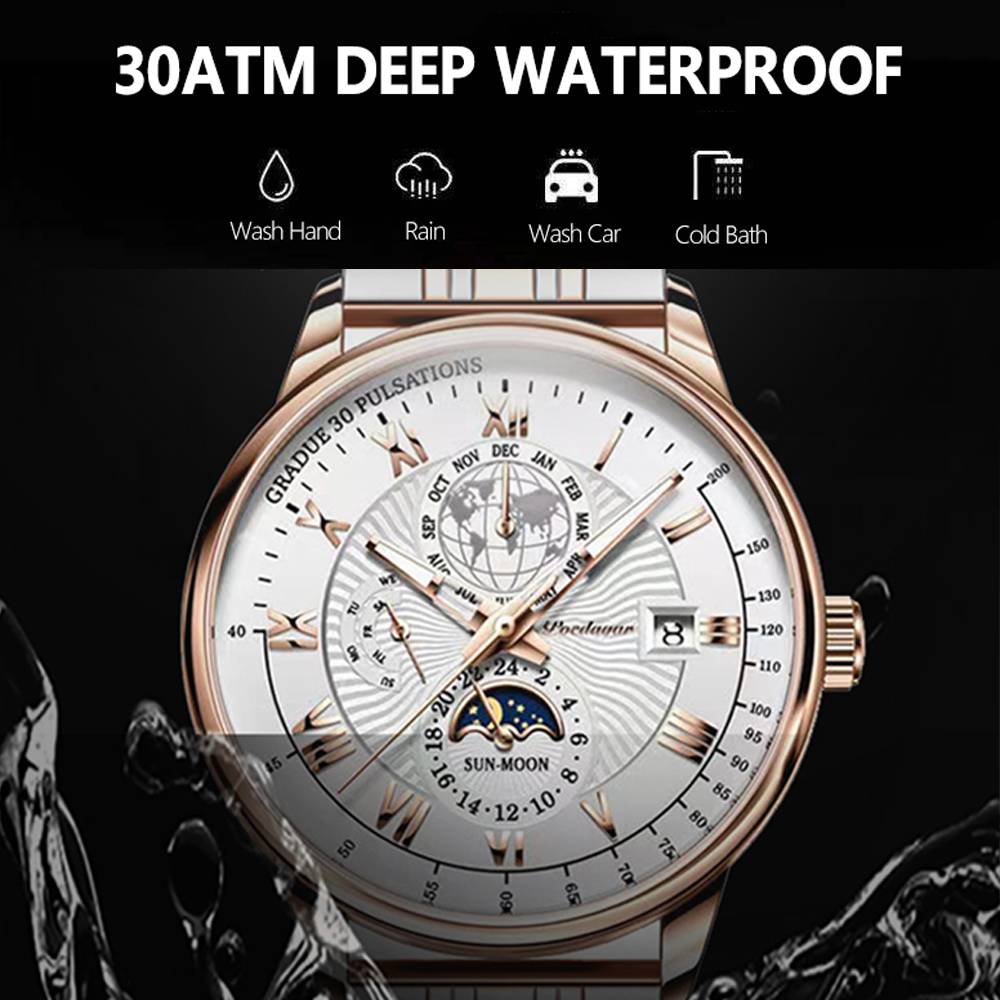 POEDAGAR Men Watch Fashion Stainless Stain Quartz 