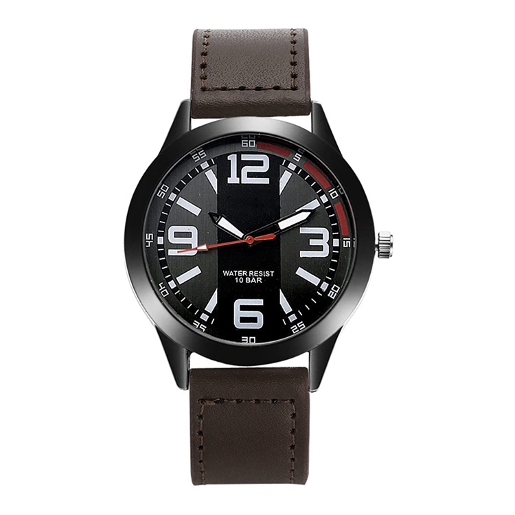 Polished Case 10 Bar Waterproof Brown Leather Stra