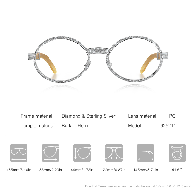 Borregls S925 Sterling Silver Moissanite Diamonds Buffalo Horn Glasses Men 2022 New Sunglasses Women