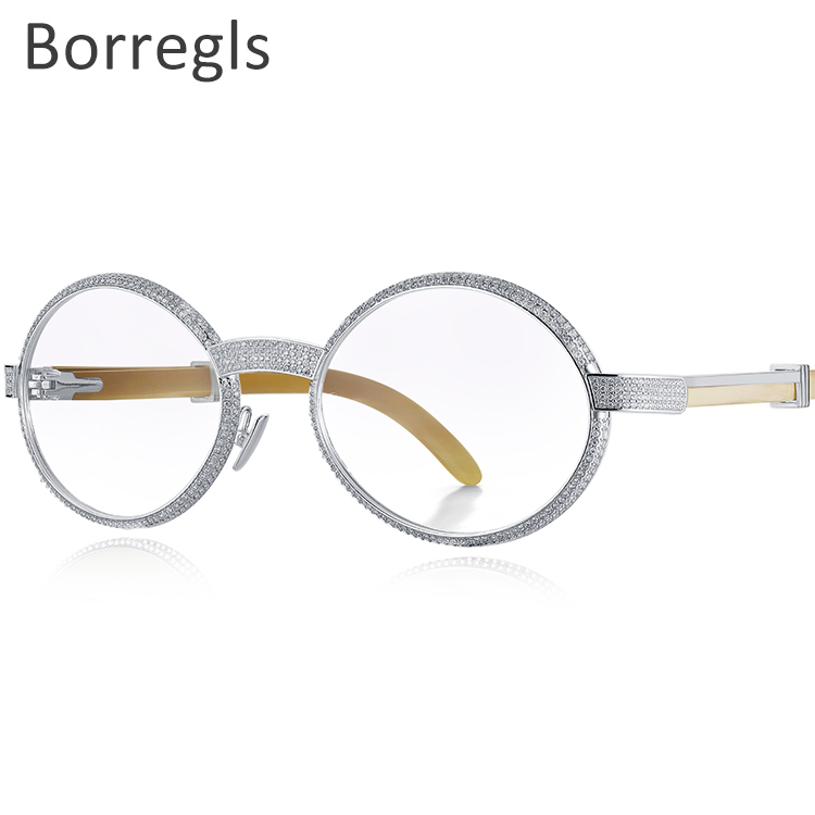 Borregls S925 Sterling Silver Moissanite Diamonds Buffalo Horn Glasses Men 2022 New Sunglasses Women