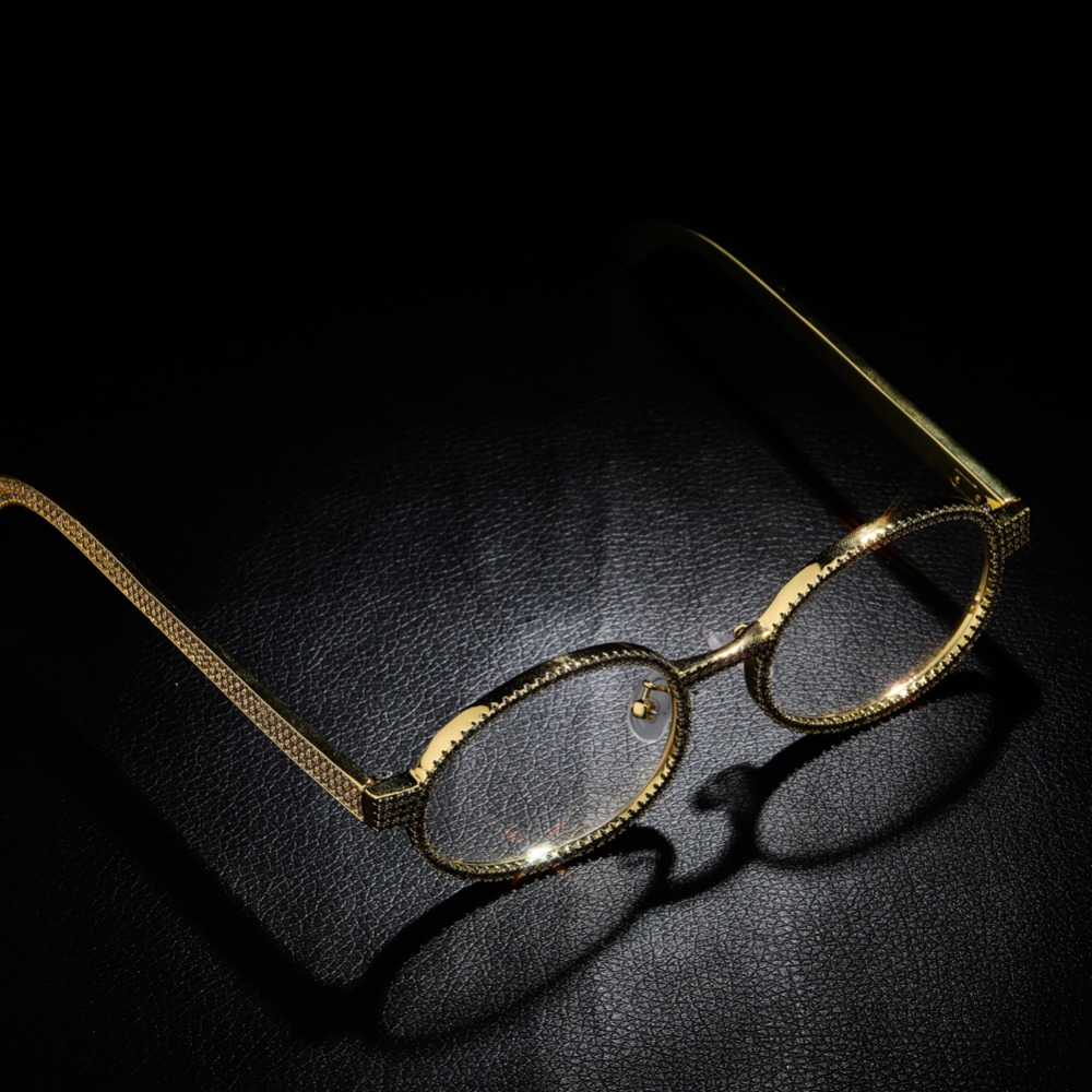 Newest hip hop jewelry product Iced out glasses frame fashion gold silver zircon diamond edge paved 
