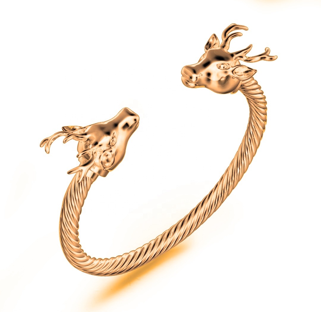 Customized Cool deer dragon 18K Gold Bracelet dubai Gold Animal Dragon bangle Jewelry