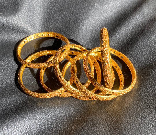22k Solid Gold Bangle With Engraving solid edges work all across the loop Women Hallmarked Jewelry T