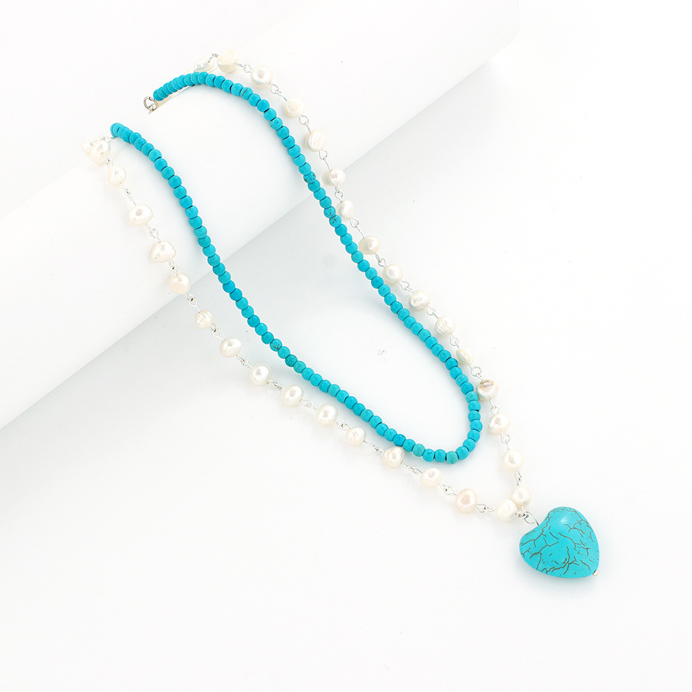 New double-layer twin turquoise love pendant neckl