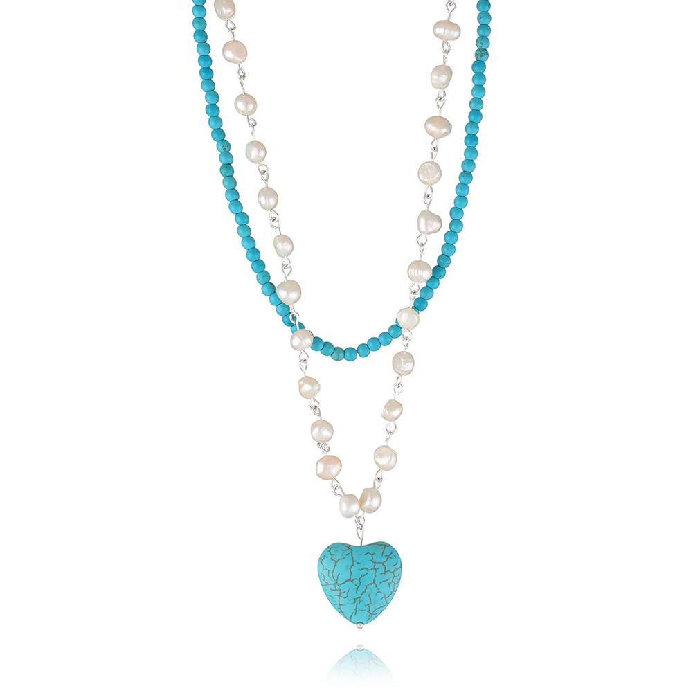 New double-layer twin turquoise love pendant neckl
