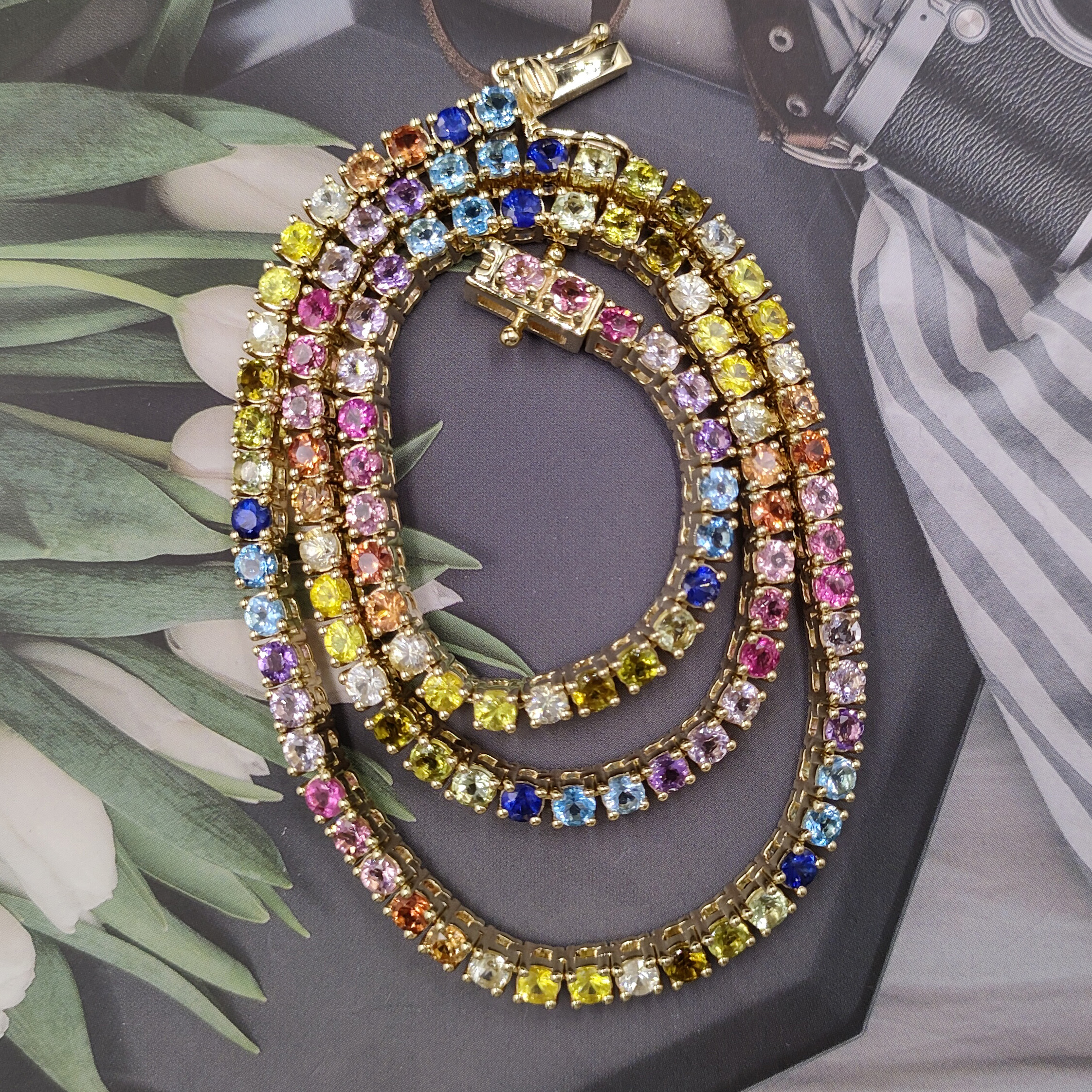 A&N Jewelry Wholesale Custom 14k Gold Chain Colorful Rainbow Tennis Chain