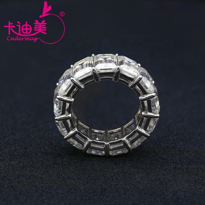 Cadermay Hip Hop Jewelry 14K Solid White Gold Luxury Ring 6x8mm Emerald Cut Moissanite Full Eternity