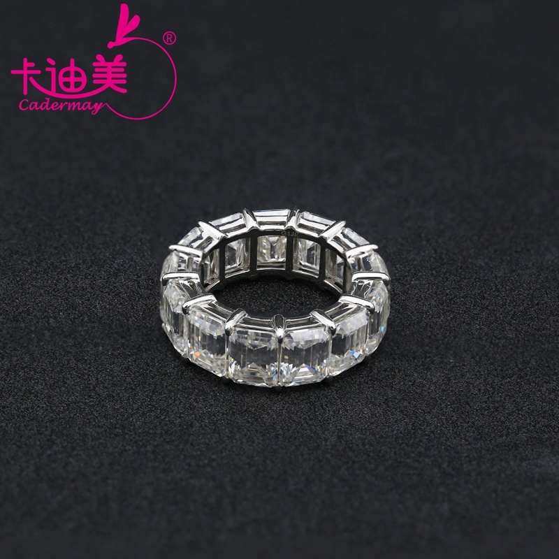 Cadermay Hip Hop Jewelry 14K Solid White Gold Luxury Ring 6x8mm Emerald Cut Moissanite Full Eternity