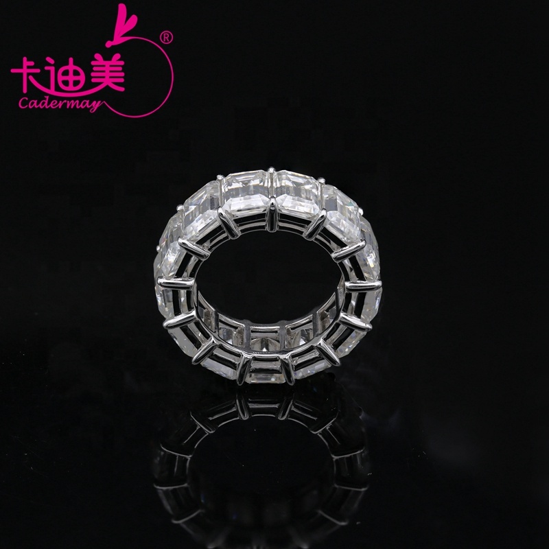 Cadermay Hip Hop Jewelry 14K Solid White Gold Luxury Ring 6x8mm Emerald Cut Moissanite Full Eternity