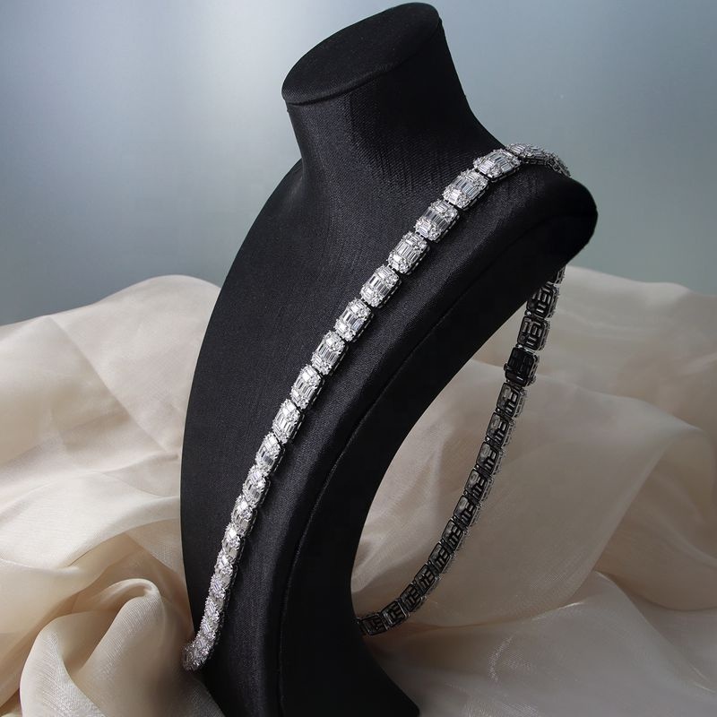 Sterling Silver925 Hip Hop Jewelry 9.5mm Width Full Setting Iced Out Baguette Moissanite Cuban Neckl