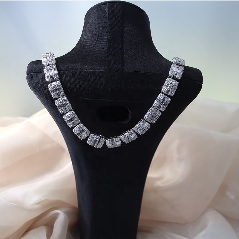 Sterling Silver925 Hip Hop Jewelry 9.5mm Width Full Setting Iced Out Baguette Moissanite Cuban Neckl