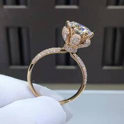 Luxury Fashion Pure 18K Gold Pawnable Moissanite Diamond Rings Women Ladies Female Bridal Engagement