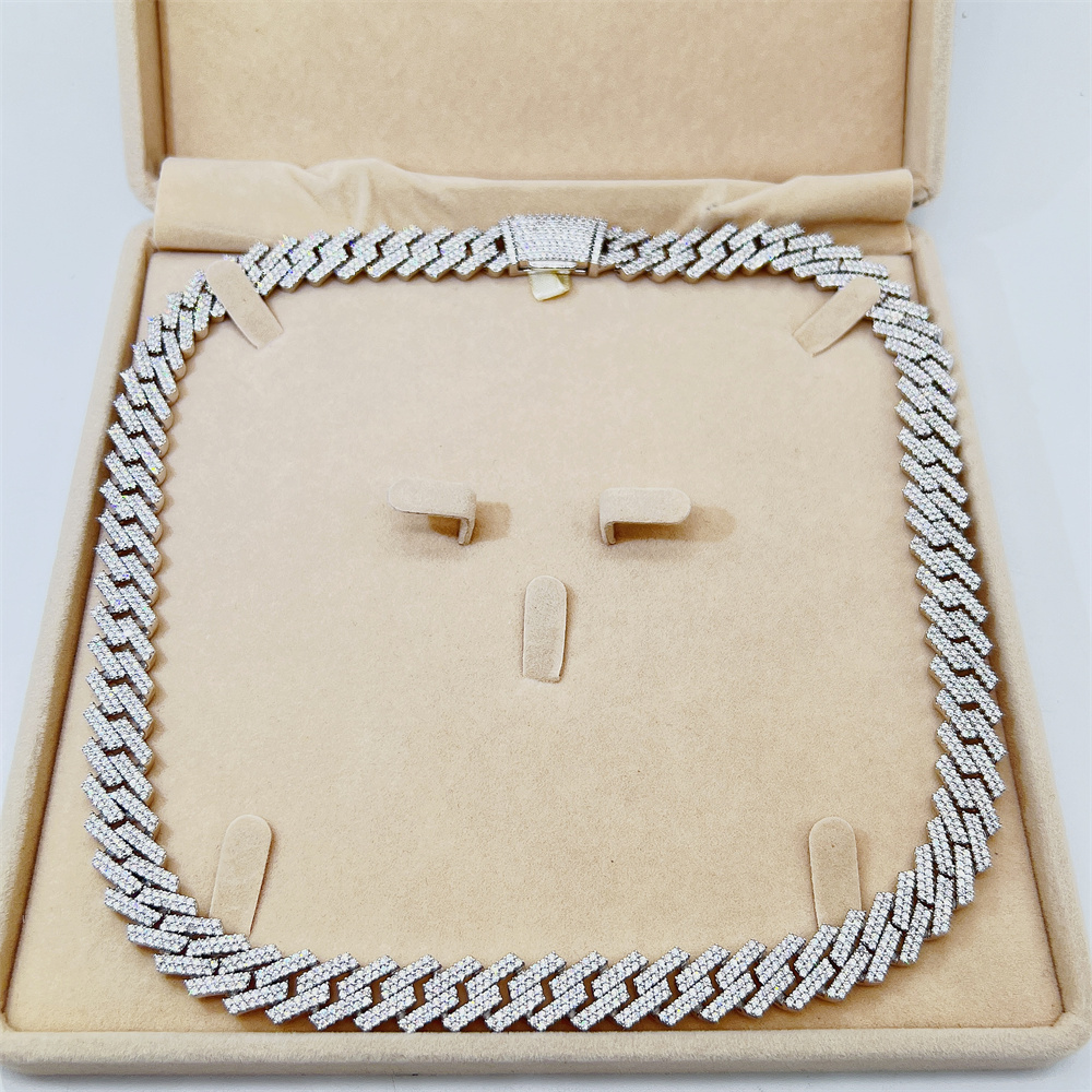 Custom 14mm  moissanite diamond cuban chain hip hop men jewelry iced out cuban link necklace