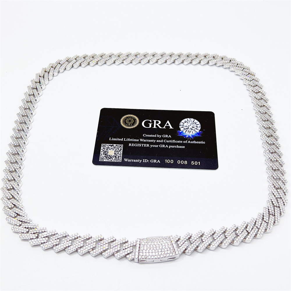 Custom 14mm  moissanite diamond cuban chain hip hop men jewelry iced out cuban link necklace