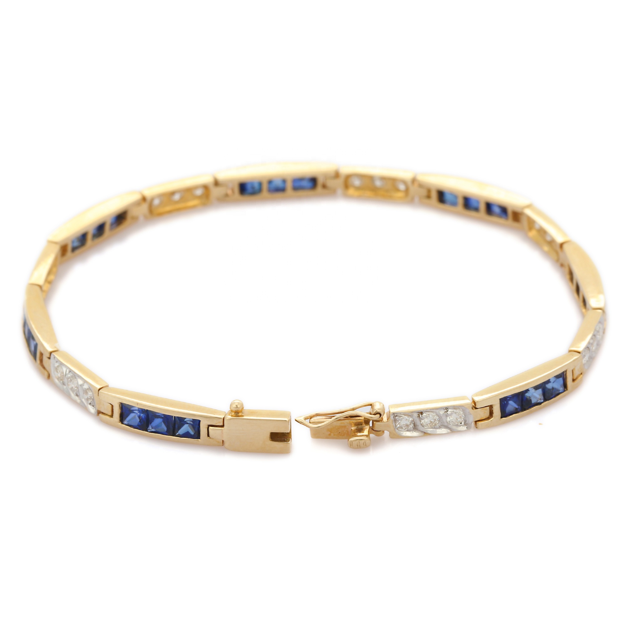 Best Selling Product Natural Sapphire Diamond Gemstones Tennis Bracelet Men 14K Solid Yellow Gold Br